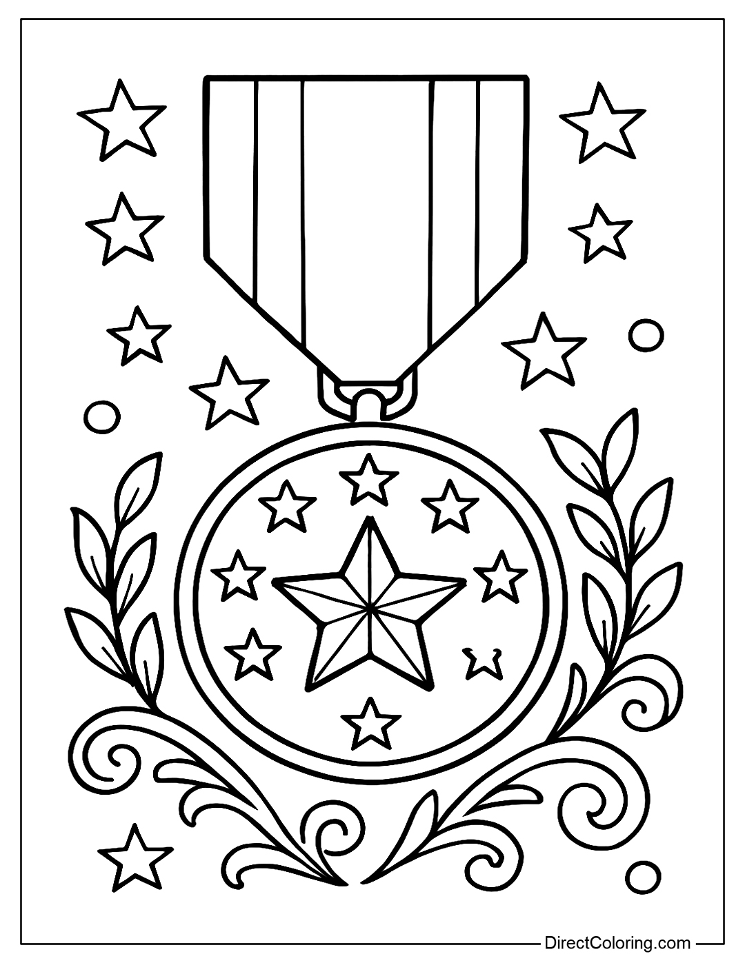 coloring page of Military medals with stars representing honor